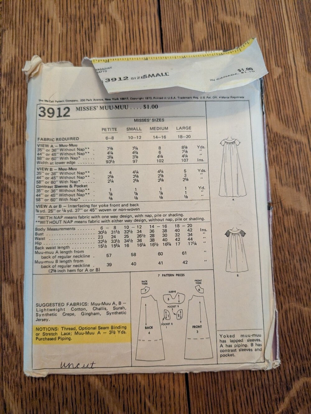 Vintage Mccall's 3912 Uncut Muu Muu Sewing Patter… - image 2